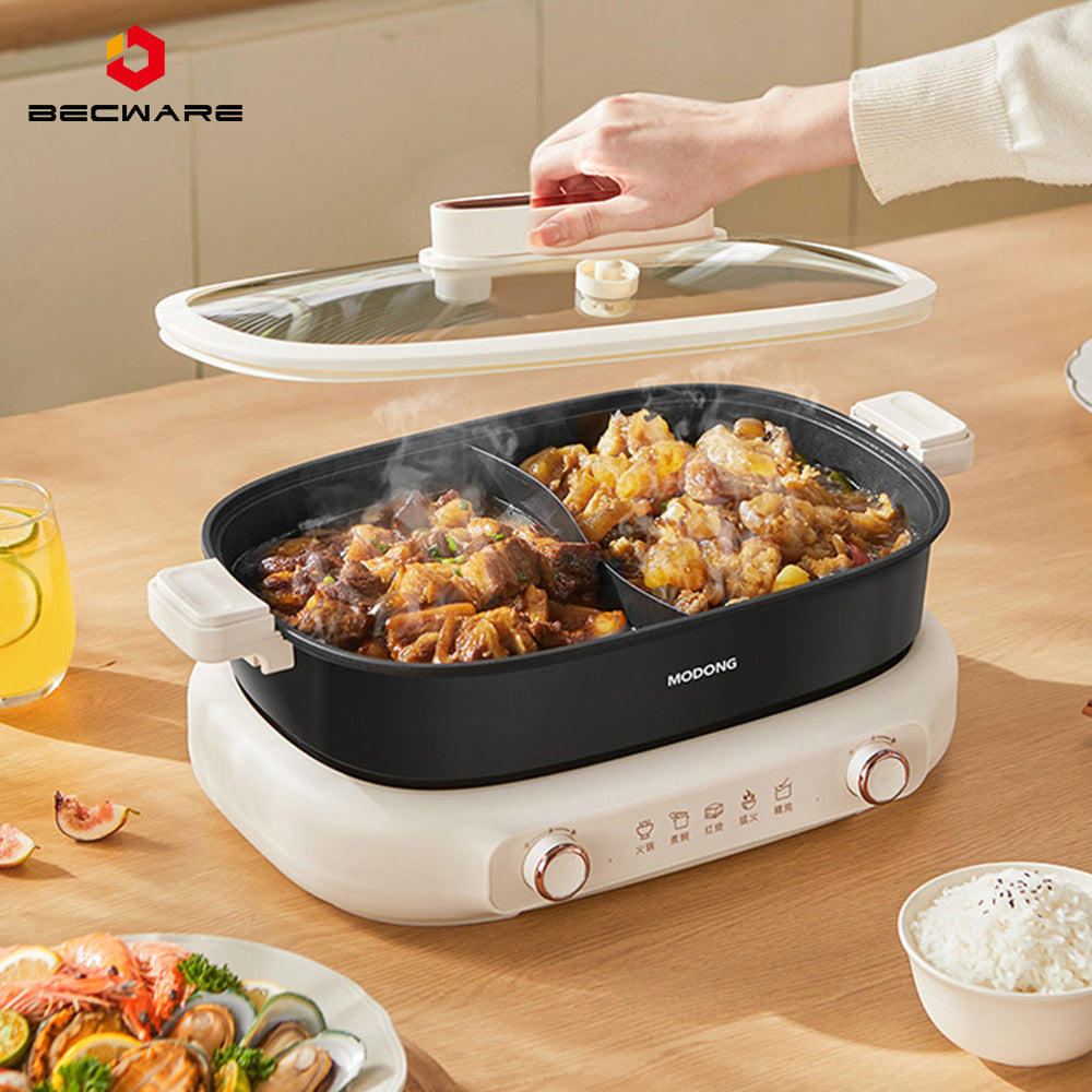 BECWARE Electric Hotpot With Dual Flavor Pot, Non Stick Double-sided Electric Pot Suitable For Parties, Family And Friends Gatherings 7L Capacity