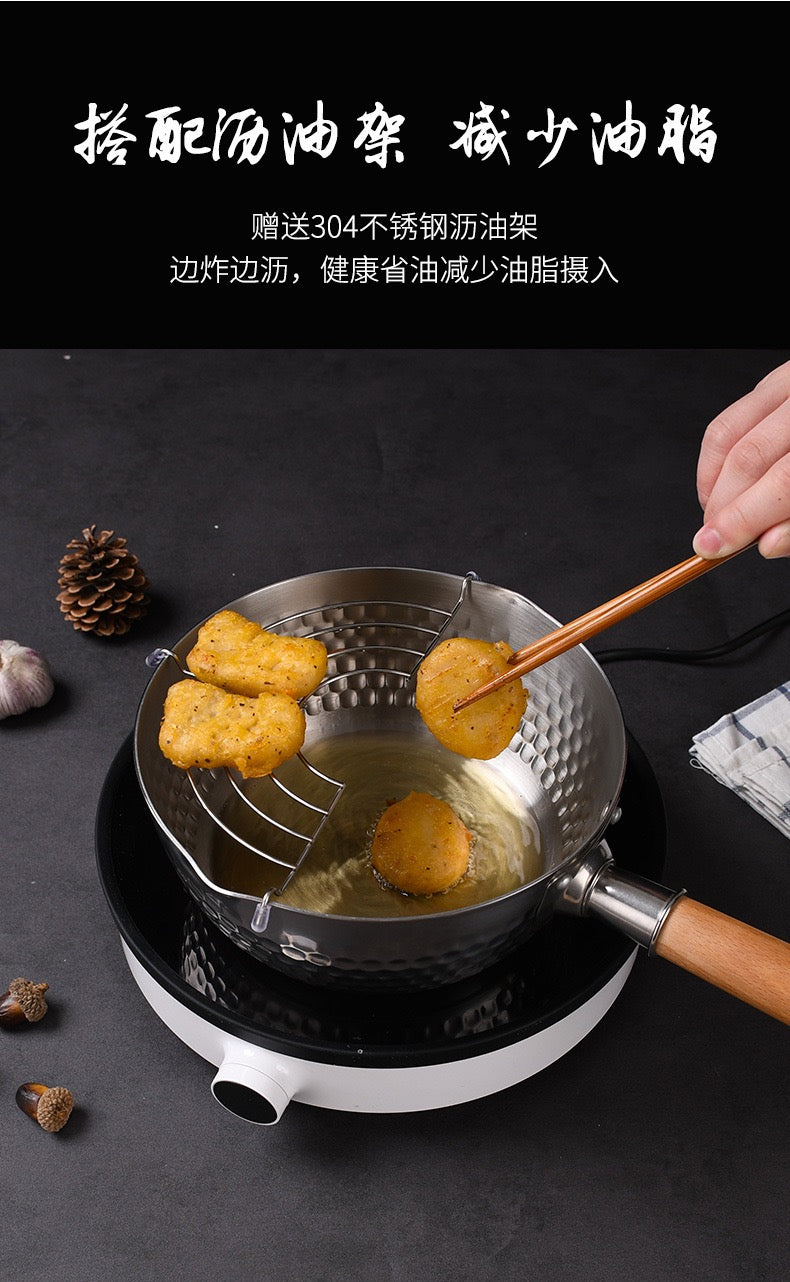 BECWARE Japanese stainless steel frying pan non stick cooking sauce Snow Pans with wooden handle 7.88" (20cm)  2pc/pack