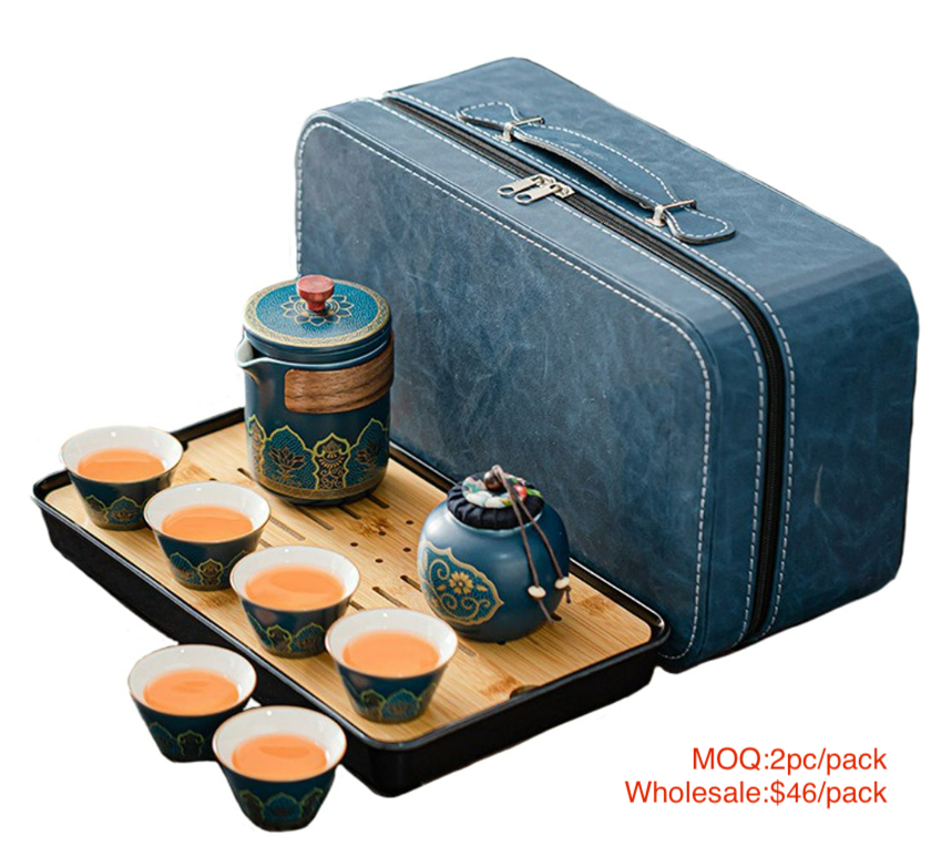 BECWARE Travel tea set with tea tray, exquisite leather packaging 2pc/pack