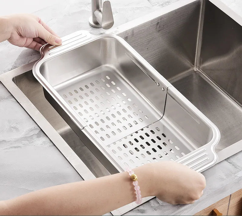 BECWARE Non-slip Design Stainless Steel scalable Sink Drain Rack Vegetable/fruit Washing   2pc/pack Basket Sink Shelf For Kitchen