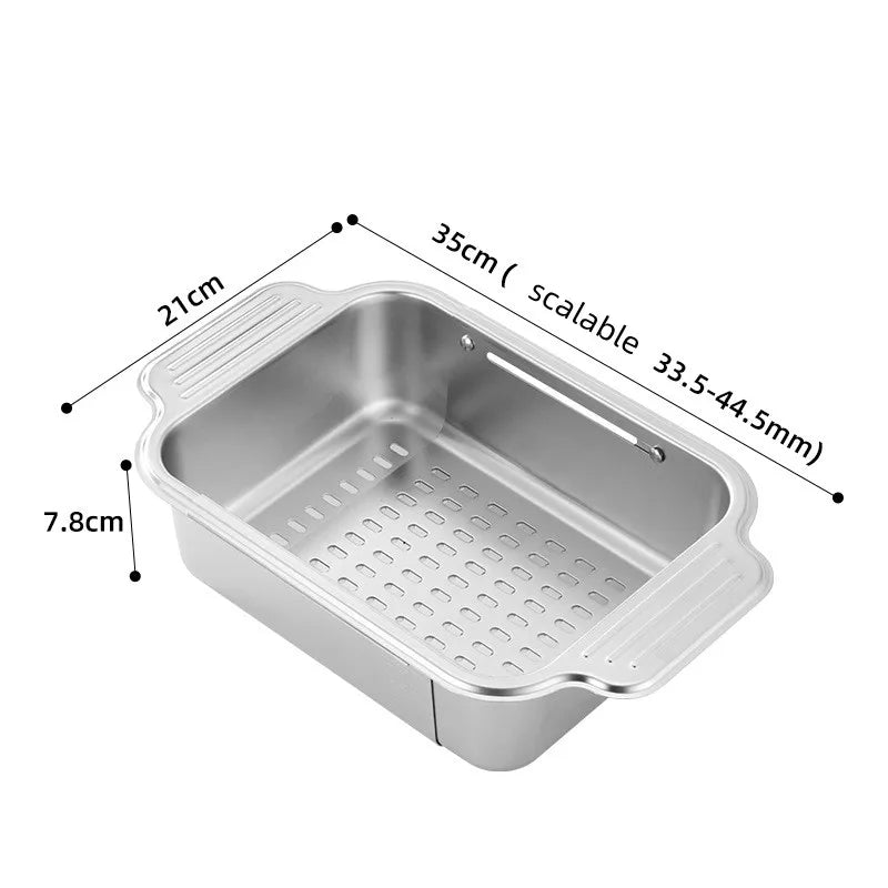 BECWARE Non-slip Design Stainless Steel scalable Sink Drain Rack Vegetable/fruit Washing   2pc/pack Basket Sink Shelf For Kitchen